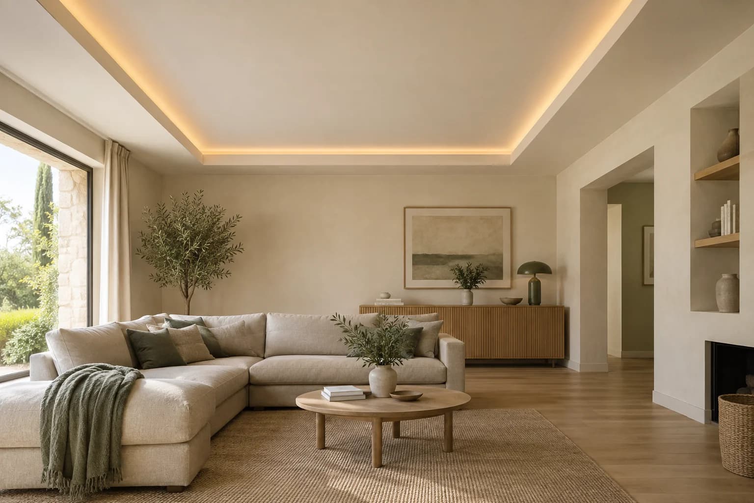 Projection illustrative d’un plafond décoratif avec éclairage indirect